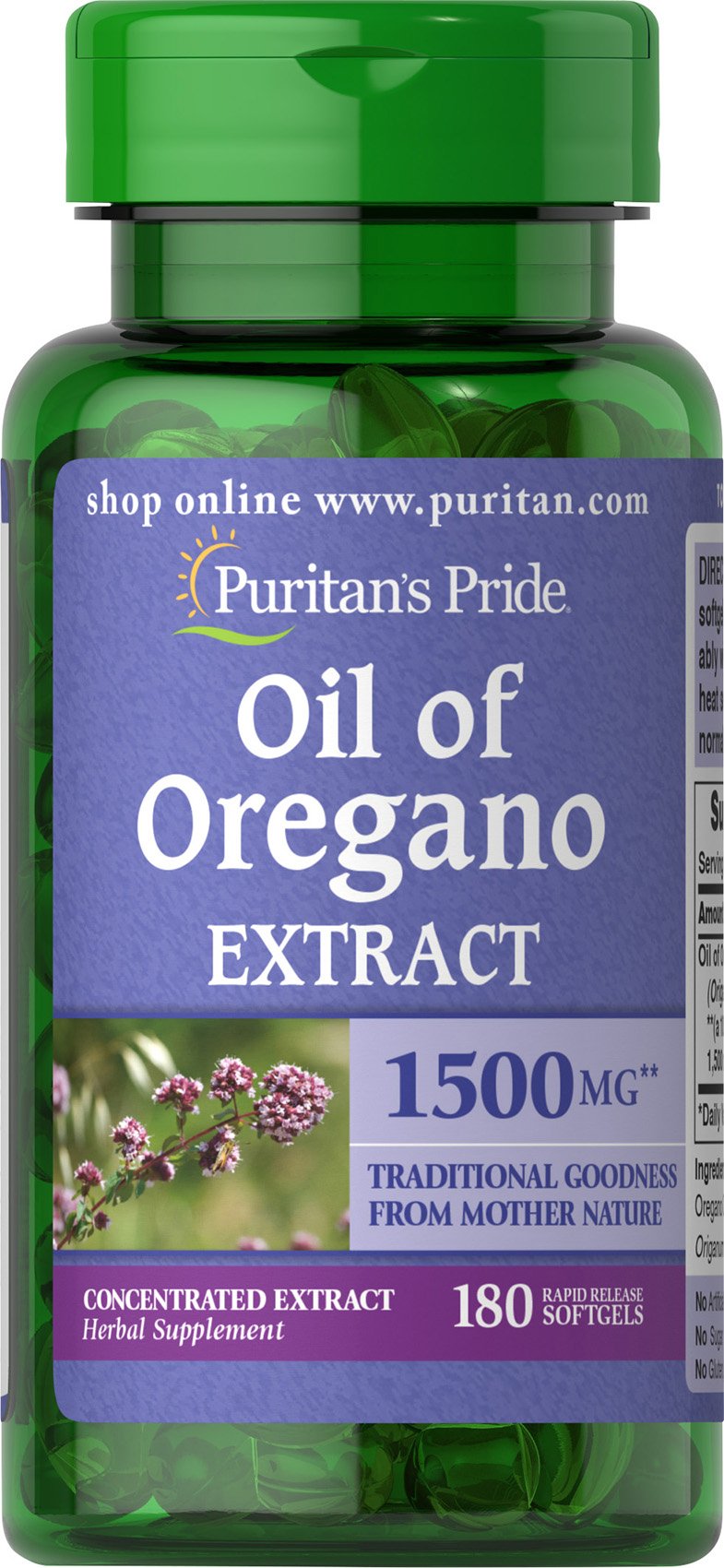Puritans Pride Oil of Oregano Extract with Antioxidant Properties - 180 Softgels