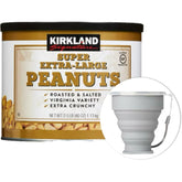 Premium Kirkland Super Extra-Large Peanuts Bundle with Silicone Collapsible Cup - 2.5 lbs Snacks & 200mL Travel Mug