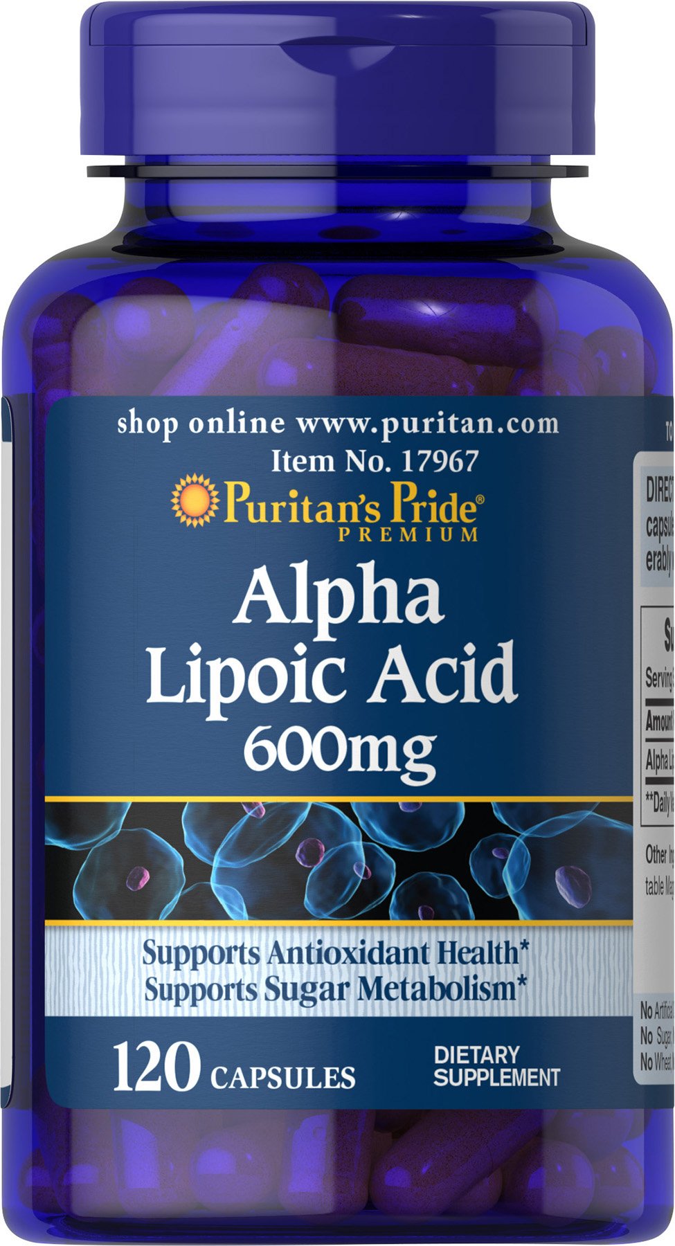 Puritan's Pride Alpha Lipoic Acid 600mg - 120 Capsules for Antioxidant Support & Brain Health