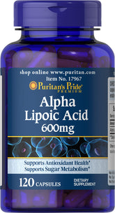 Puritan's Pride Alpha Lipoic Acid 600mg - 120 Capsules for Antioxidant Support & Brain Health