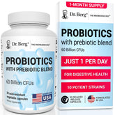 Dr. Berg's Probiotic Capsules - 60 Billion CFU with 10 Strains & Prebiotics - Digestive Health Support - 30 Capsules