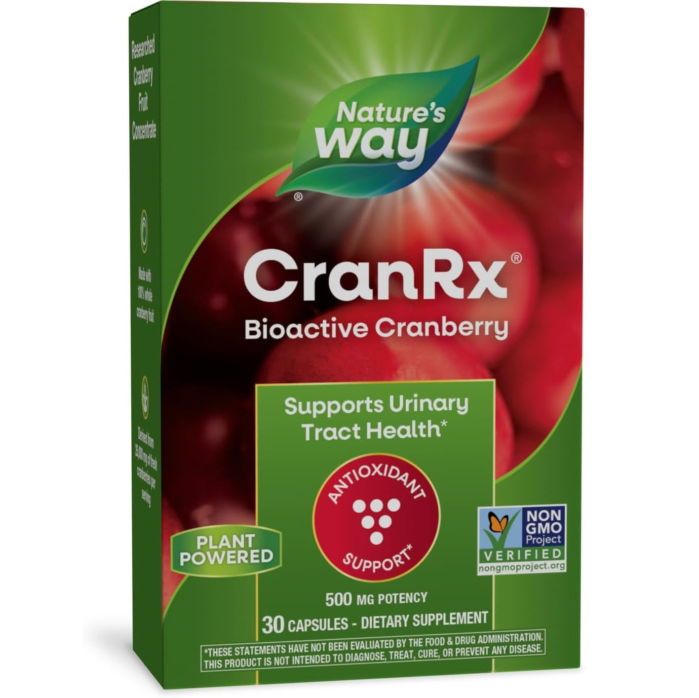Nature's Way CranRx® BioActive Cranberry, Supports Urinary Tract Health*, Antioxidant Support*, 500 mg potency, Vegan, Non-GMO Project Verified, 30 Capsules (Packaging May Vary)
