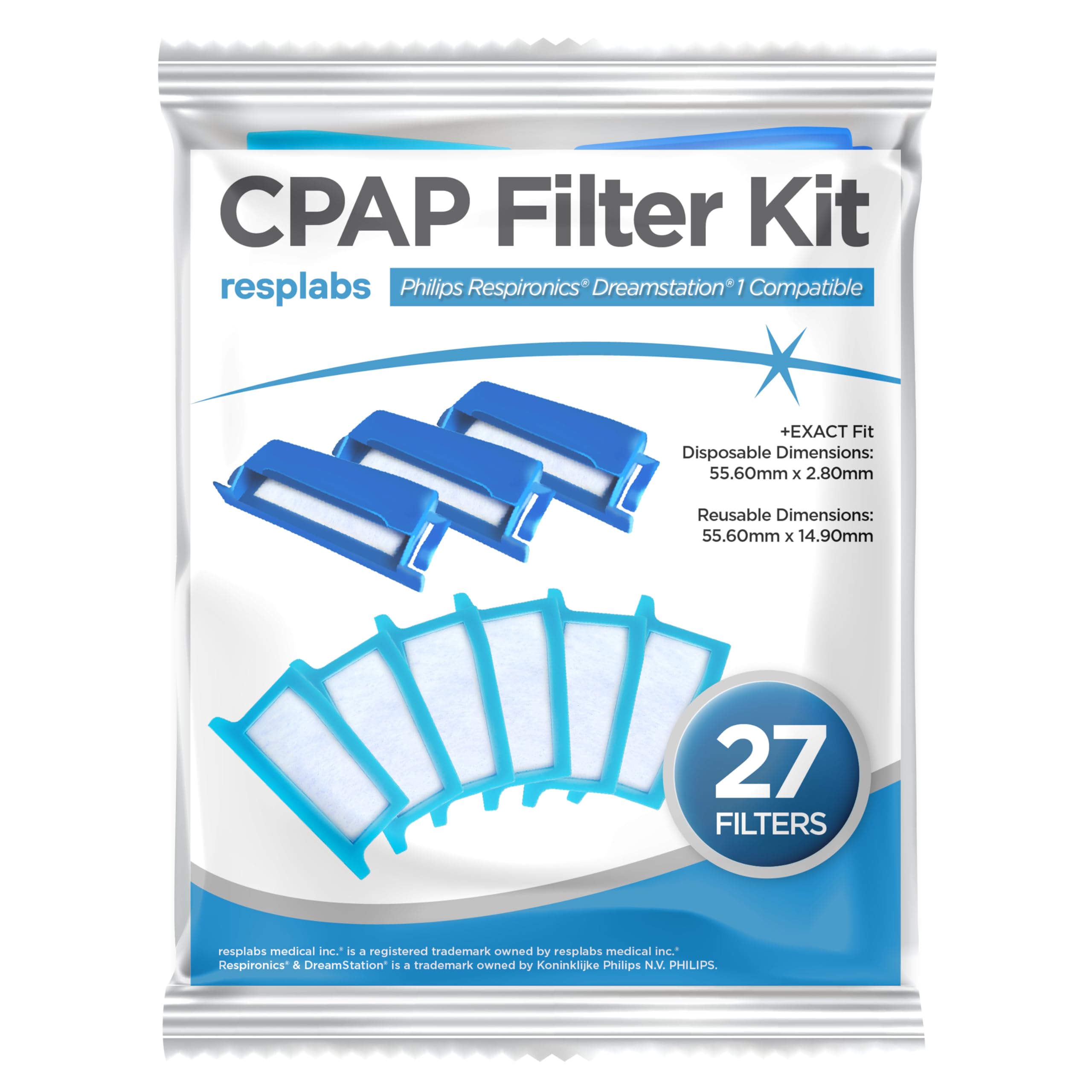 Resplabs CPAP Filters for Philips Respironics DreamStation 1 - 27 Pack (18 Disposable, 9 Reusable)