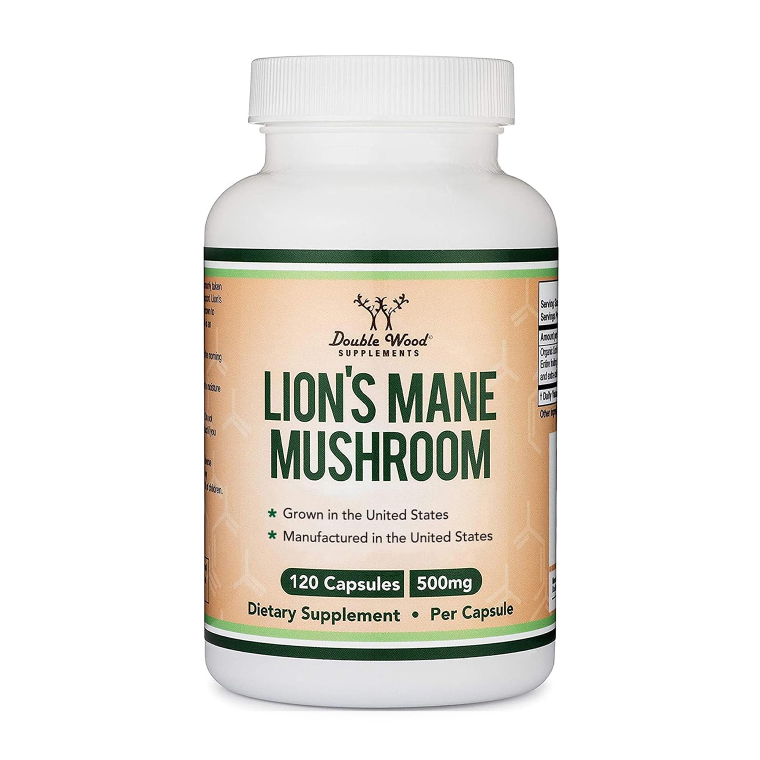 Double Wood Lions Mane Mushroom Capsules - Brain Support & Immune Health - 120 Count