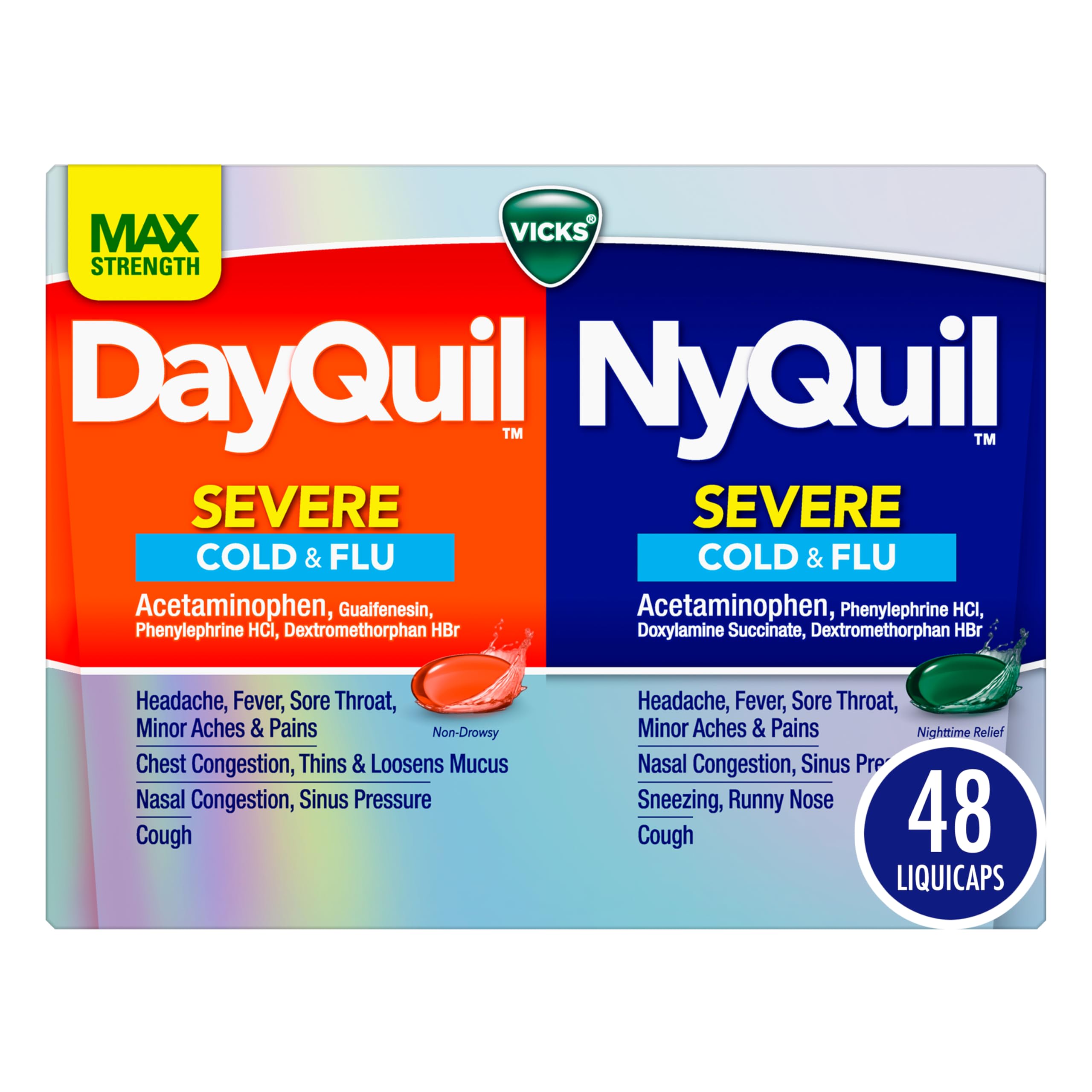 Vicks DayQuil & NyQuil SEVERE Combo - Max Strength Cold & Flu Relief (48ct)