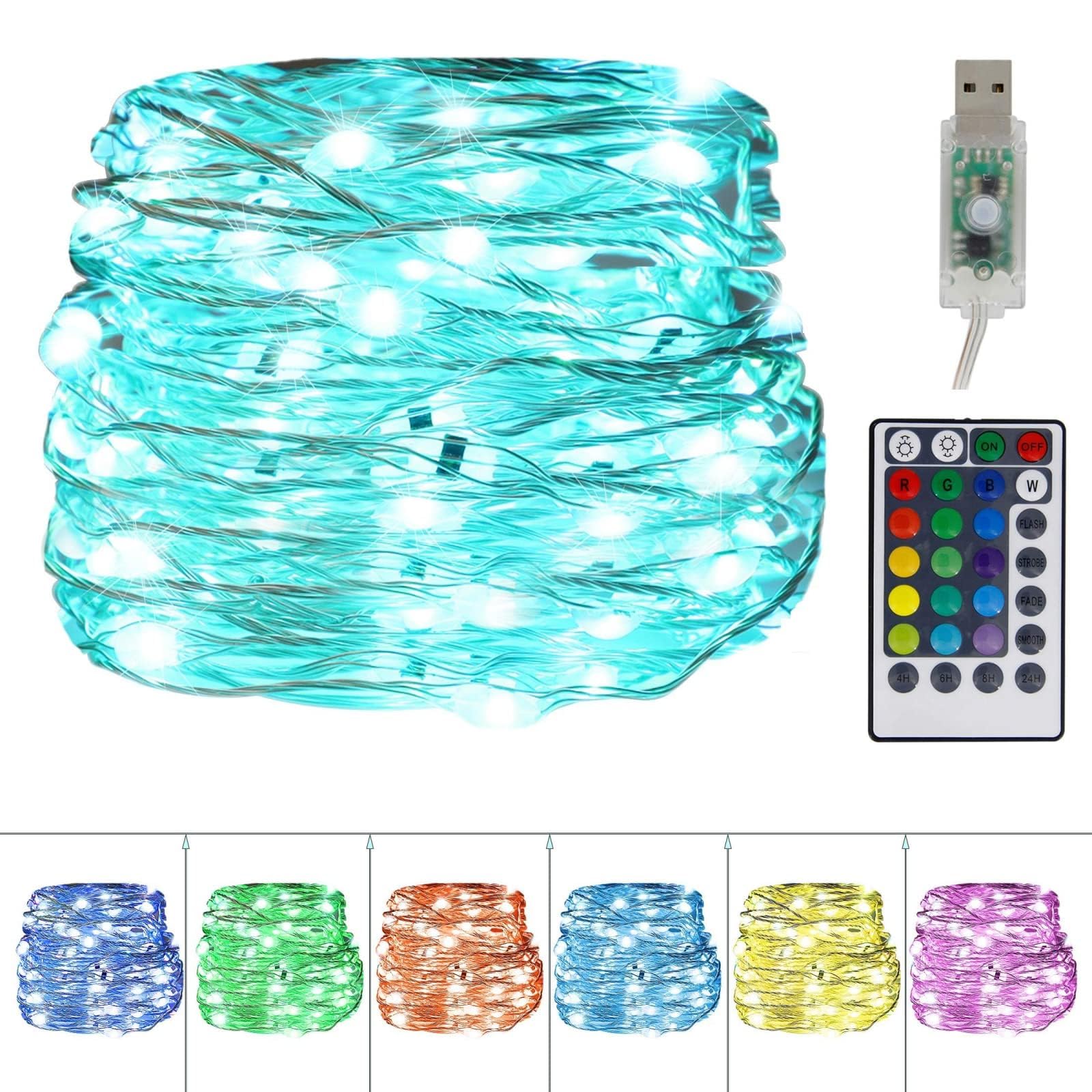 Fairy String Lights, 10m 100 LED Rainbow Twinkle Lights with Timer & Remote Control for Bedroom, Wedding, Christmas Tree, Halloween, Party Decor