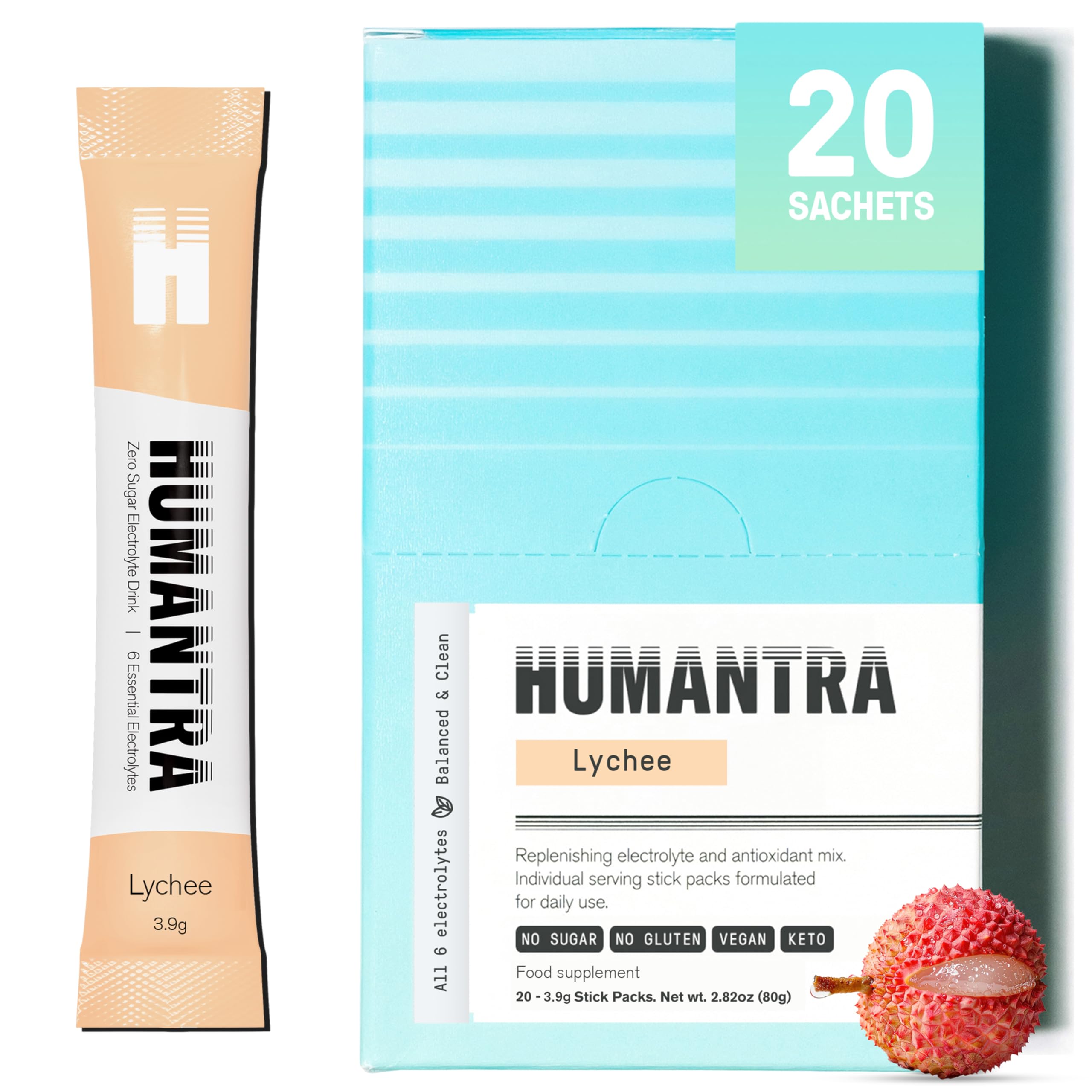 Humantra Lychee Hydration Packets | Zero Calorie Electrolyte Powder with Immune & Metabolic Support