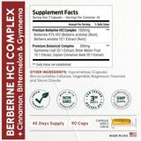 Berberine HCl Complex 1300mg 97% for Metabolic & Weight Management W/ Ceylon Cinnamon, Bitter Melon, Gymnema, 90 Veggie Caps