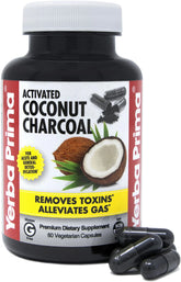 Yerba Prima Activated Coconut Charcoal Capsules - Detox Support 60 Veg Caps