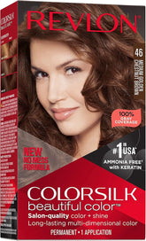 Revlon ColorSilk with Bond Repair Complex, Permanent Hair Color, 100% Gray Coverage, Ammonia Free Hair Dye, Vegan Keratin, 46 Medium Golden Chestnut Brown