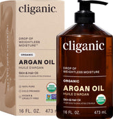 Cliganic 100% Pure Organic Argan Oil with Pump (16 oz) - Bulk for Hair, Face & Skin