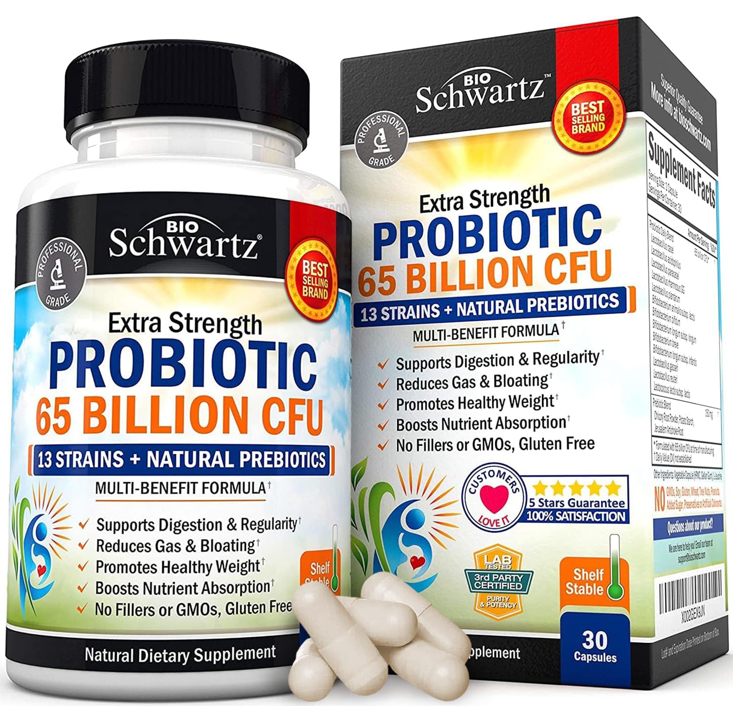 Probiotic 65 Billion - With Prebiotic for Women & Men | Digestive Health Capsules