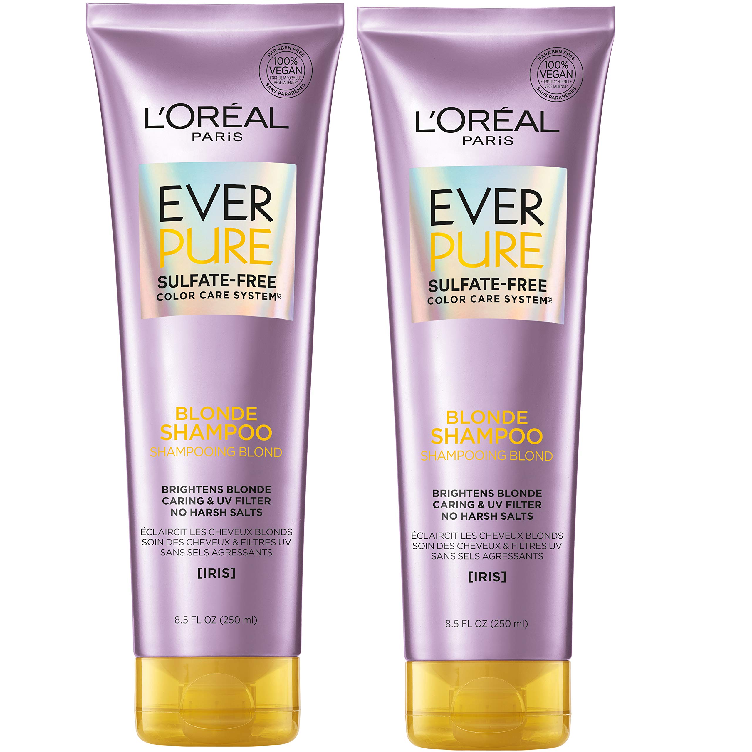 L'Oreal Paris EverPure Blonde Sulfate Free Shampoo for Color-Treated Hair - Neutralizes Brass & Balances - 2 Count (8.5 Fl Oz Each)