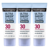 Neutrogena Ultra Sheer Dry-Touch Sunscreen Lotion SPF 30 - Oxybenzone-Free, Water Resistant, Non-Greasy, Travel Size (3 Fl Oz, Pack of 3)