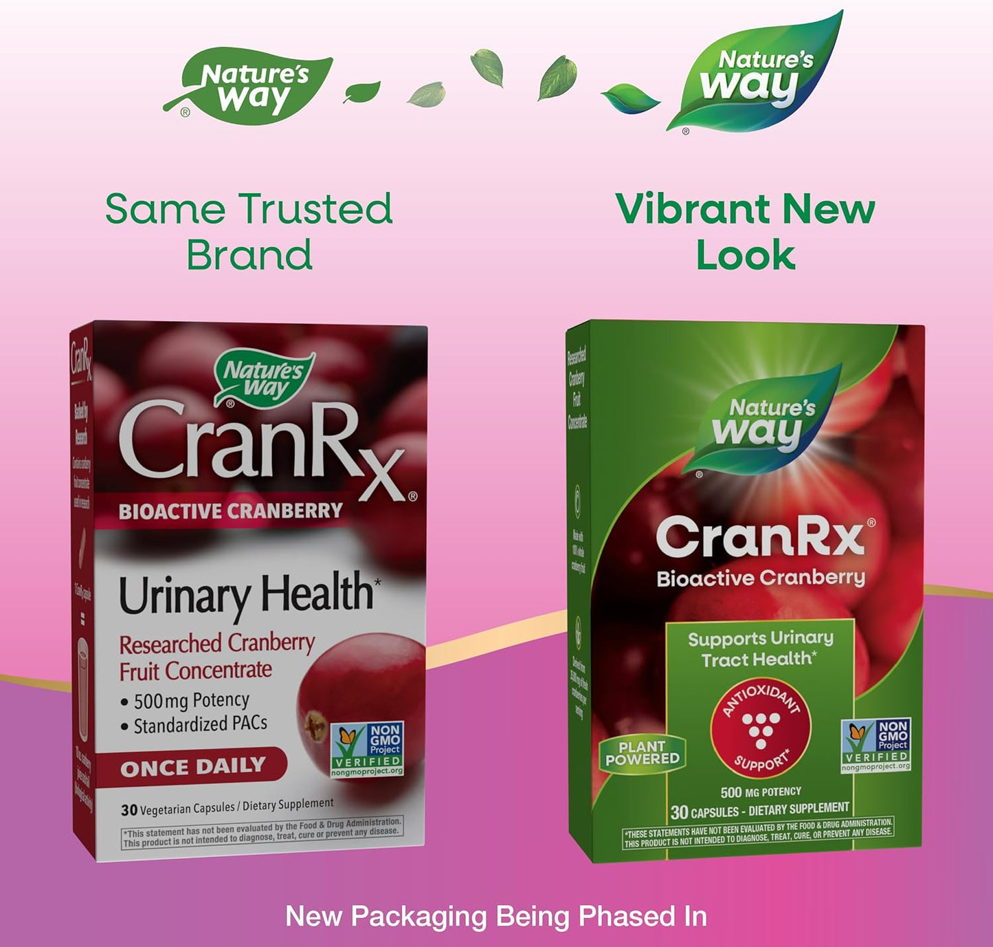 Nature's Way CranRx® BioActive Cranberry, Supports Urinary Tract Health*, Antioxidant Support*, 500 mg potency, Vegan, Non-GMO Project Verified, 30 Capsules (Packaging May Vary)