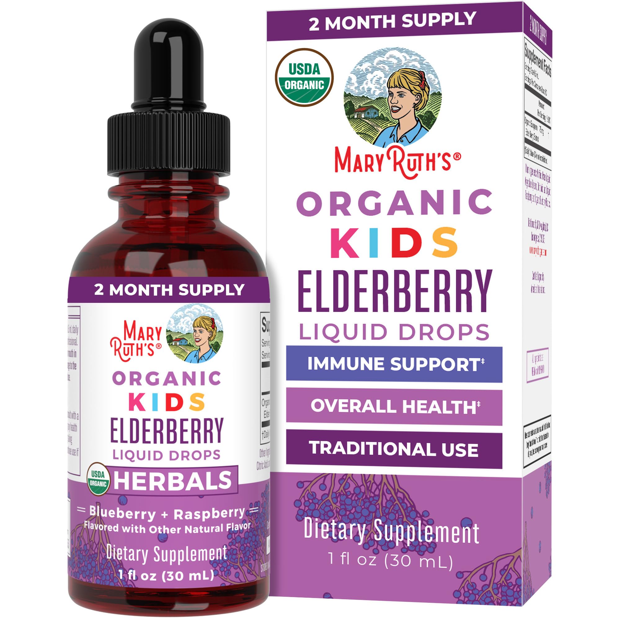 MaryRuth's USDA Organic Elderberry Liquid Drops for Kids | Immune Support | Vegan & Gluten-Free | 1oz