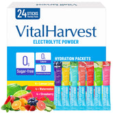 VitalHarvest 24 Sachets of Electrolyte Powder, 7 Flavors, Sugar Free for Daily Hydration, Low Sodium, Lemon-Lime, Watermelon, and Strawberry