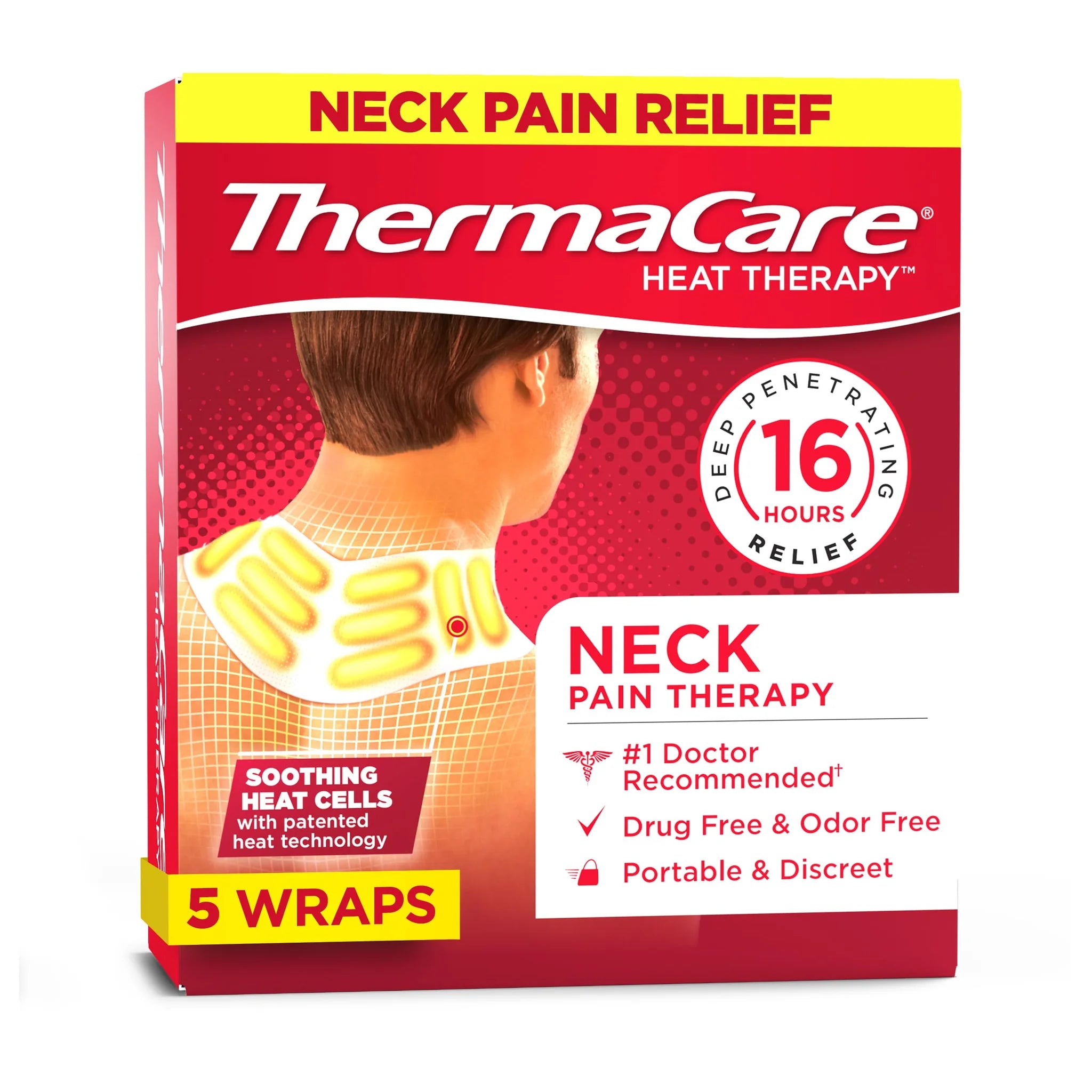 ThermaCare Neck & Shoulder Heat Wraps - Portable Pain Relief Patches for Sore Muscles, 5 Count, HSA/FSA Eligible