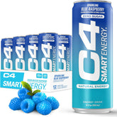 C4 Smart Blue Raspberry Carbonated Sparkling Energy Drink – 12 x 355ml – Sugar Free Energy