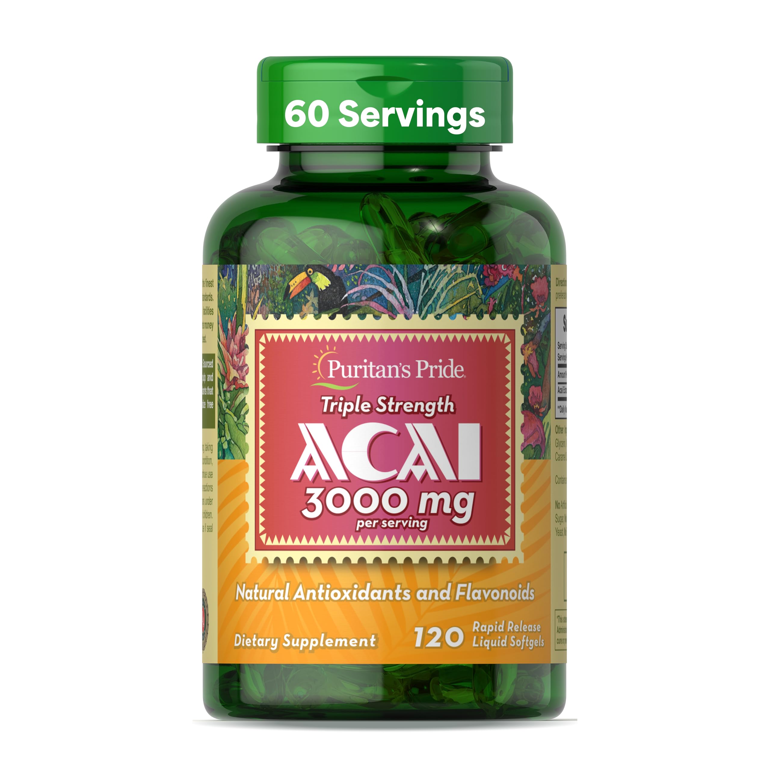Puritans Pride Triple Strength Acai Antioxidant Supplement for Healthy Aging - 120 Softgels