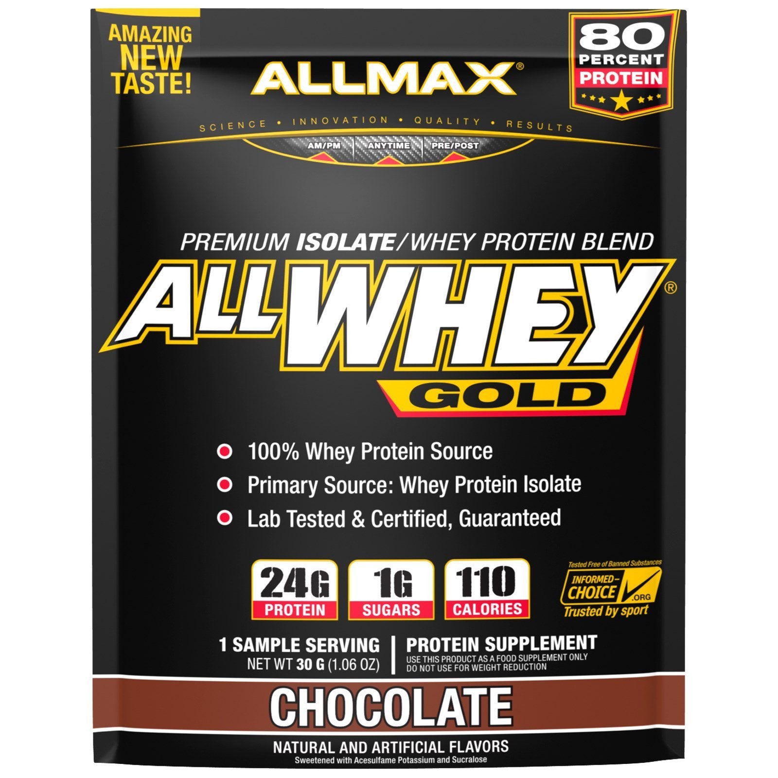 ALLMAX GOLD ALLWHEY Premium Whey Protein - 100% Whey, Chocolate, 32g