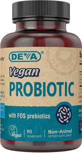 Deva Vegan Probiotic with FOS Prebiotics Supplement | 2 Billion CFU, 100 mg Prebiotics, Non-Dairy