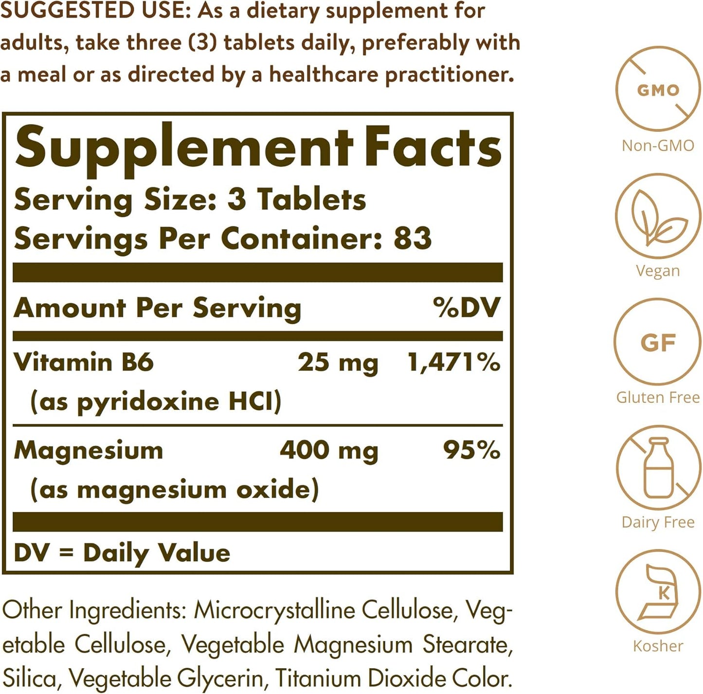 Solgar, Magnesium, With Vitamin B6, 250 Tablets