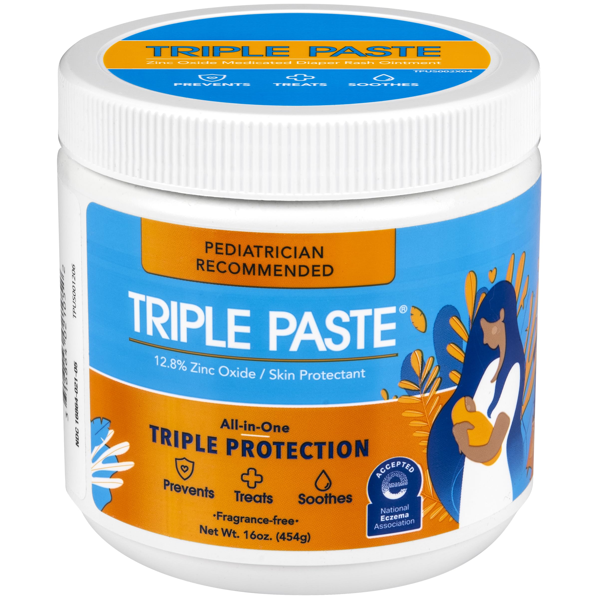 Triple Paste Diaper Rash Cream 16 Oz - Pediatrician-Recommended, Soothes & Prevents Diaper Rash, Hypoallergenic Formula with Botanicals