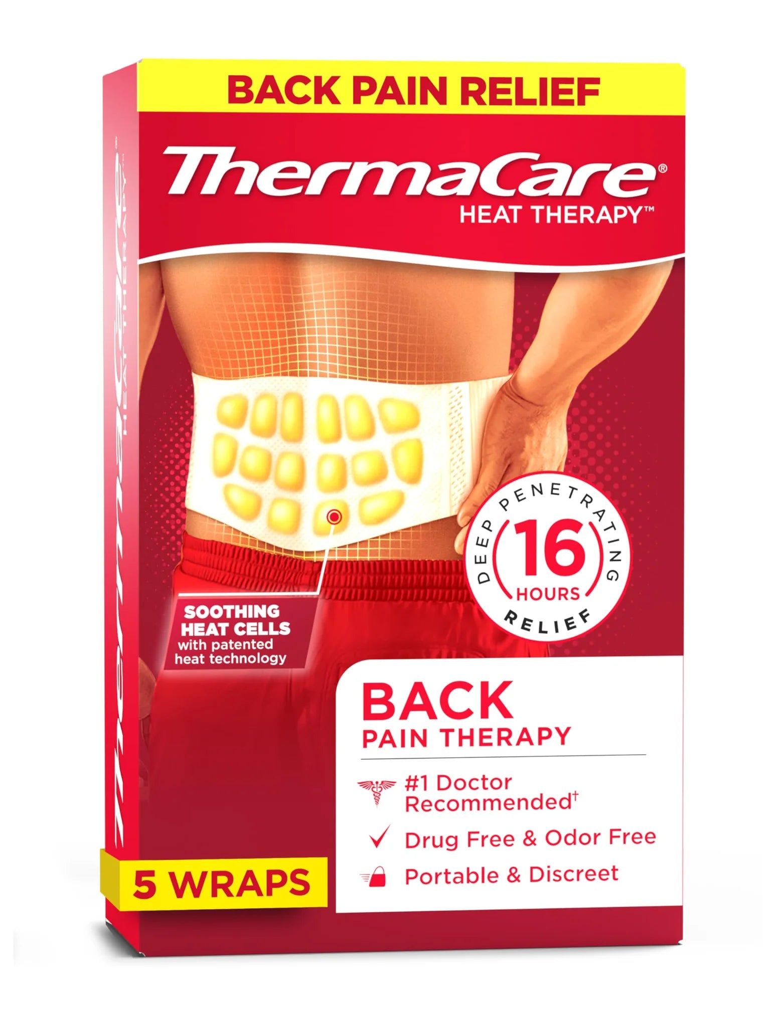 ThermaCare Advanced Back & Hip HeatWraps - Drug-Free Pain Relief for Lower Back, Hips & Muscles (L/XL, 5 Count)