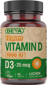 Deva Vegan Vitamin D3 1000 IU - 90 Count for Bone & Immune Health
