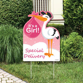 Big Dot of Happiness Pink Stork Girl Baby Shower Yard Sign - Special Delivery Announcement