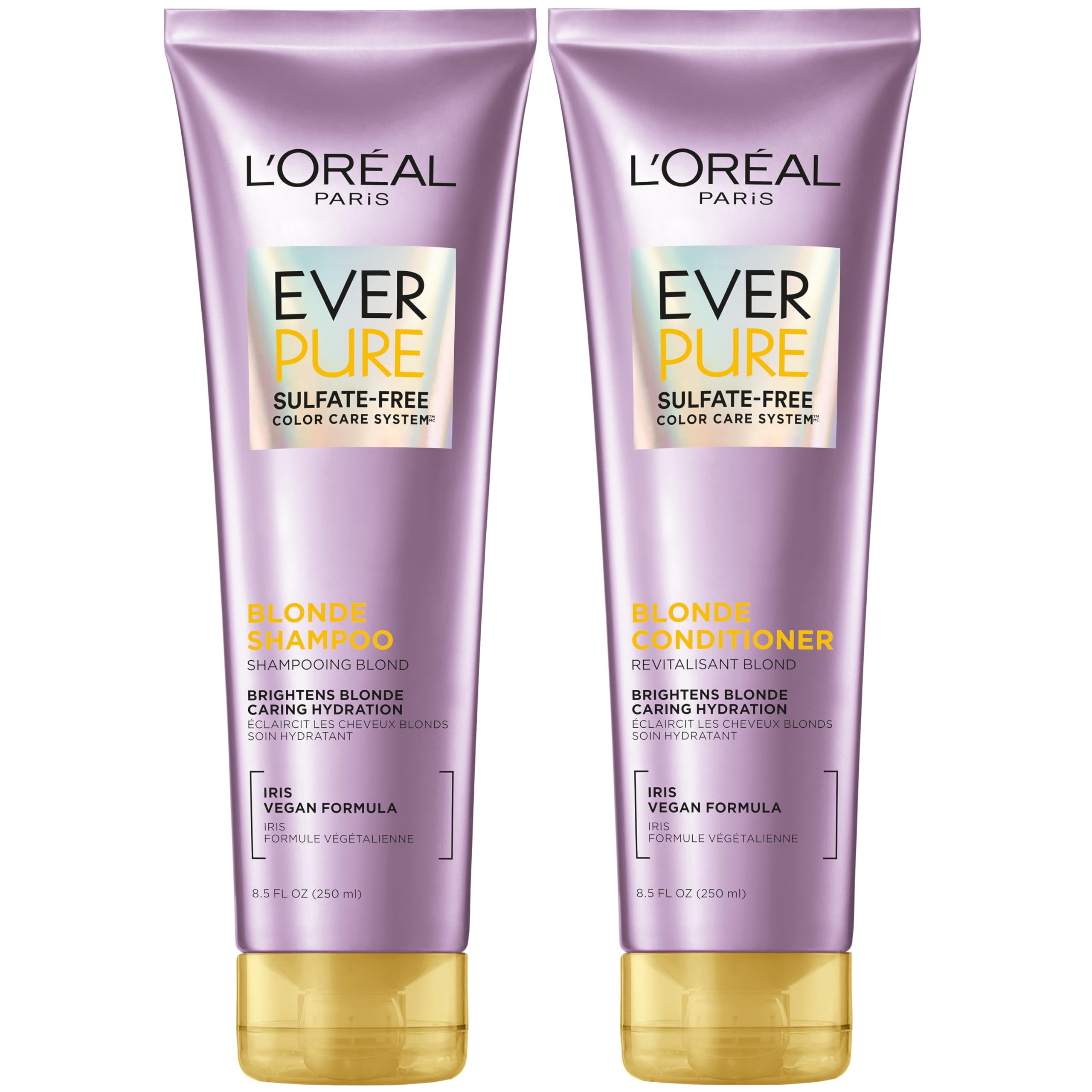 L'Oreal Paris Blonde Sulfate Free Shampoo & Conditioner Set - Neutralizes Brass & Balances Color-Treated Hair - 8.5 Fl Oz Each