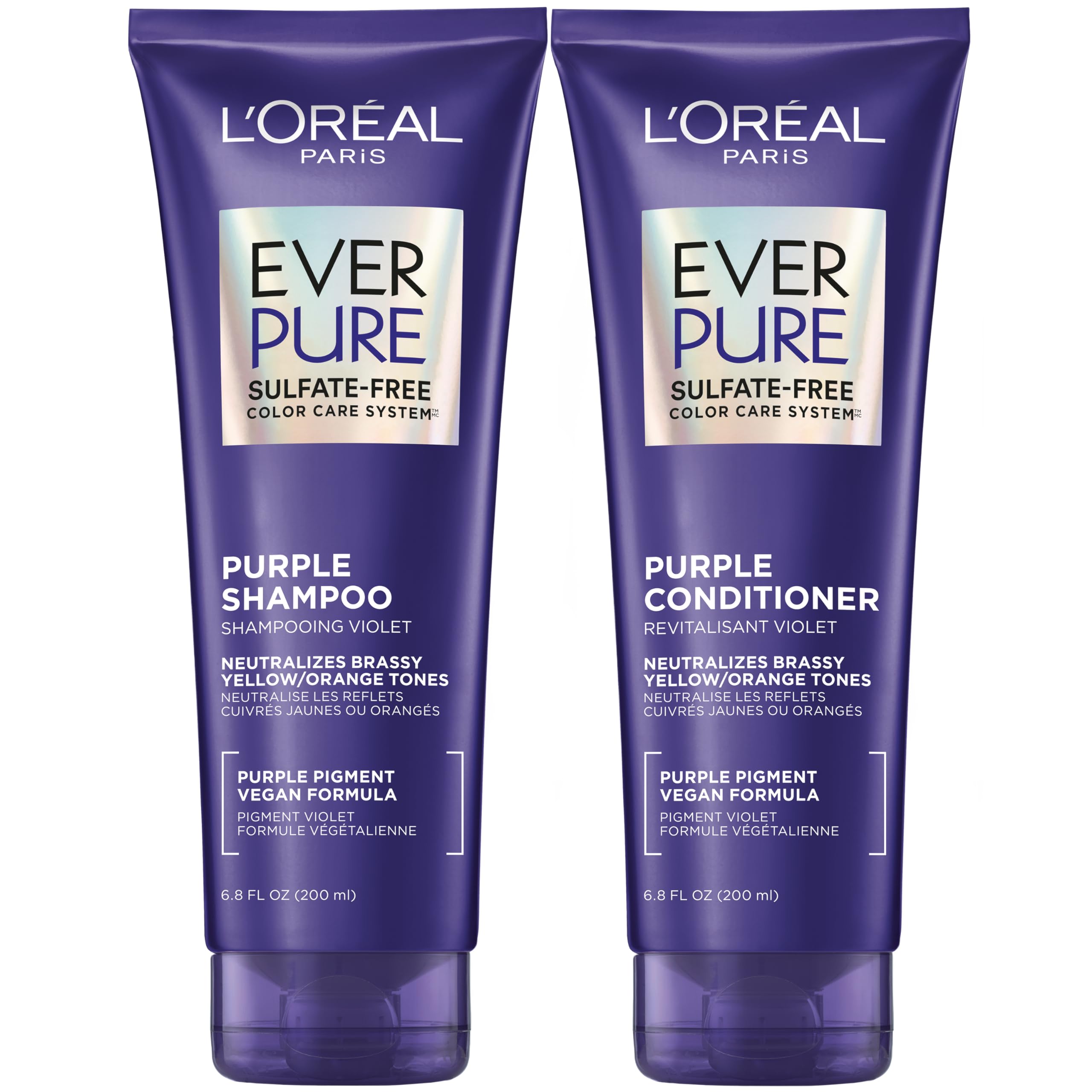 L'Oreal Paris EverPure Brass Toning Purple Shampoo & Conditioner - Sulfate-Free for Blonde & Highlighted Hair