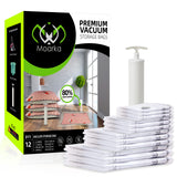 Vacuum Storage Bags with Travel Hand Pump - Space Saver Compression for Home & Travel (12-Pack)