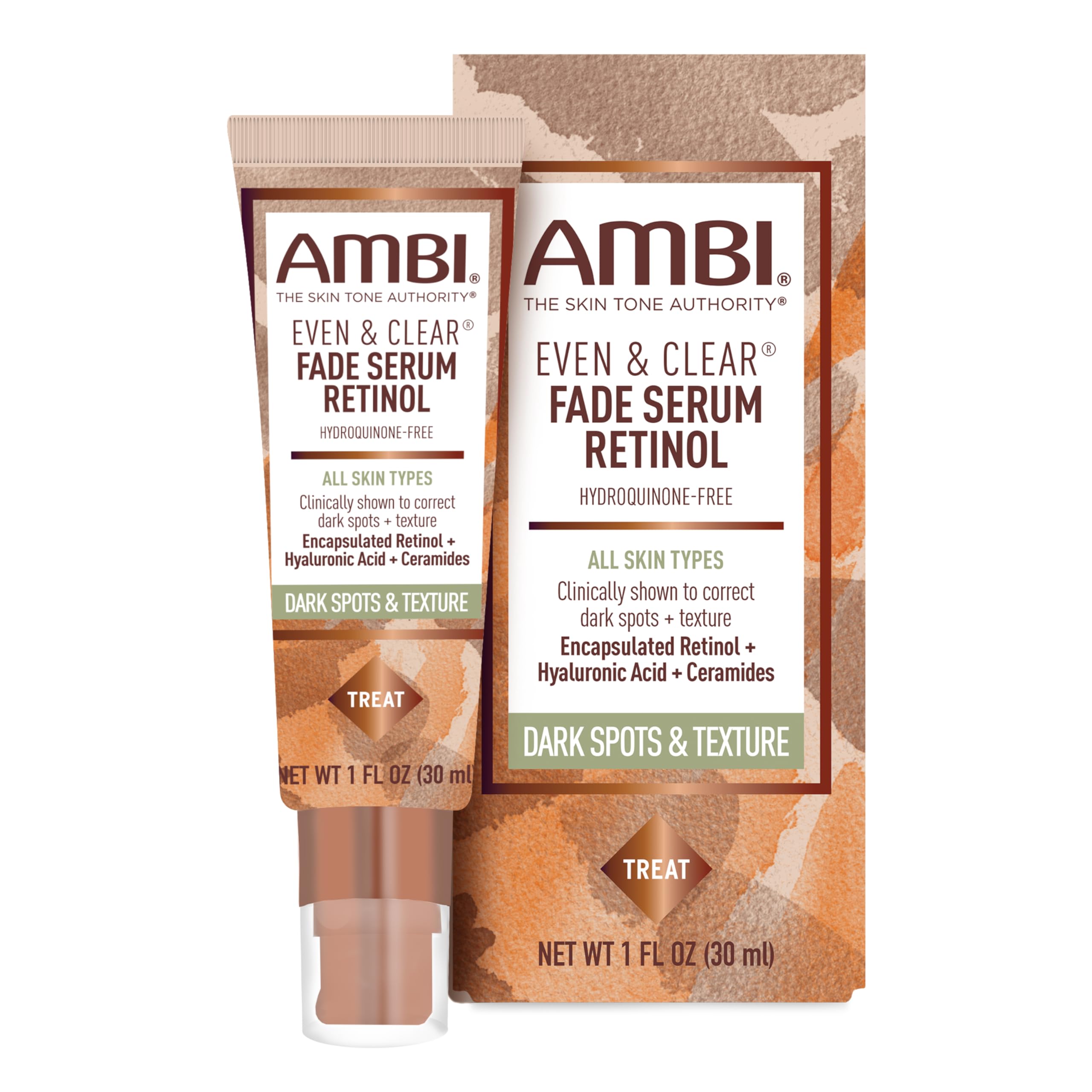 Ambi Even & Clear Fade Serum - Hydroquinone-Free Dark Spot Corrector with Retinol, Hyaluronic Acid, Niacinamide & Ceramides