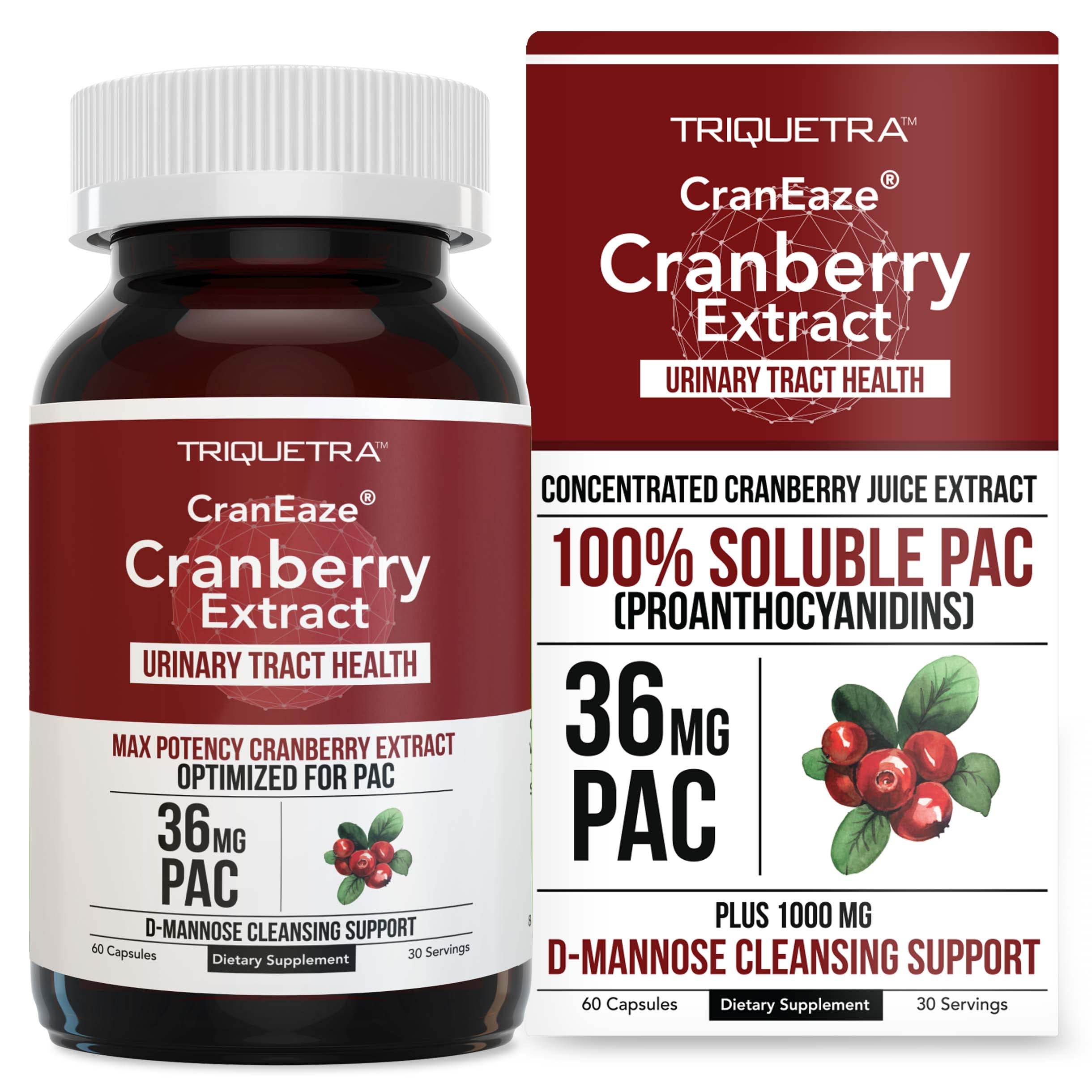 CranEaze® Cranberry Juice Extract Plus D-Mannose – Supports Urinary Tract Health – 60 Capsules