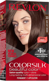 REVLON Colorsilk Beautiful Color Permanent Hair Color, Long-Lasting High-Definition Color, Shine & Silky Softness with 100% Gray Coverage, Ammonia Free, 033 Dark Soft Brown, 1 Pack