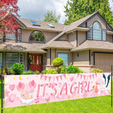 Pink Stork 'It's A Girl' Yard Banner Decoration for Baby Shower & Welcome Home Newborn