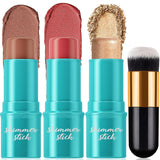 3 Pcs Cream Contour Stick Makeup Set with Brush | Bronzer, Blush & Highlighter | Long-Lasting & Waterproof