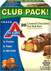 Atkins شريط وجبة خفيفة كراميل بالشوكولاتة والجوز – ١٩ قطعة – عالي البروتين، قليل السكر، قليل الكربوهيدرات
