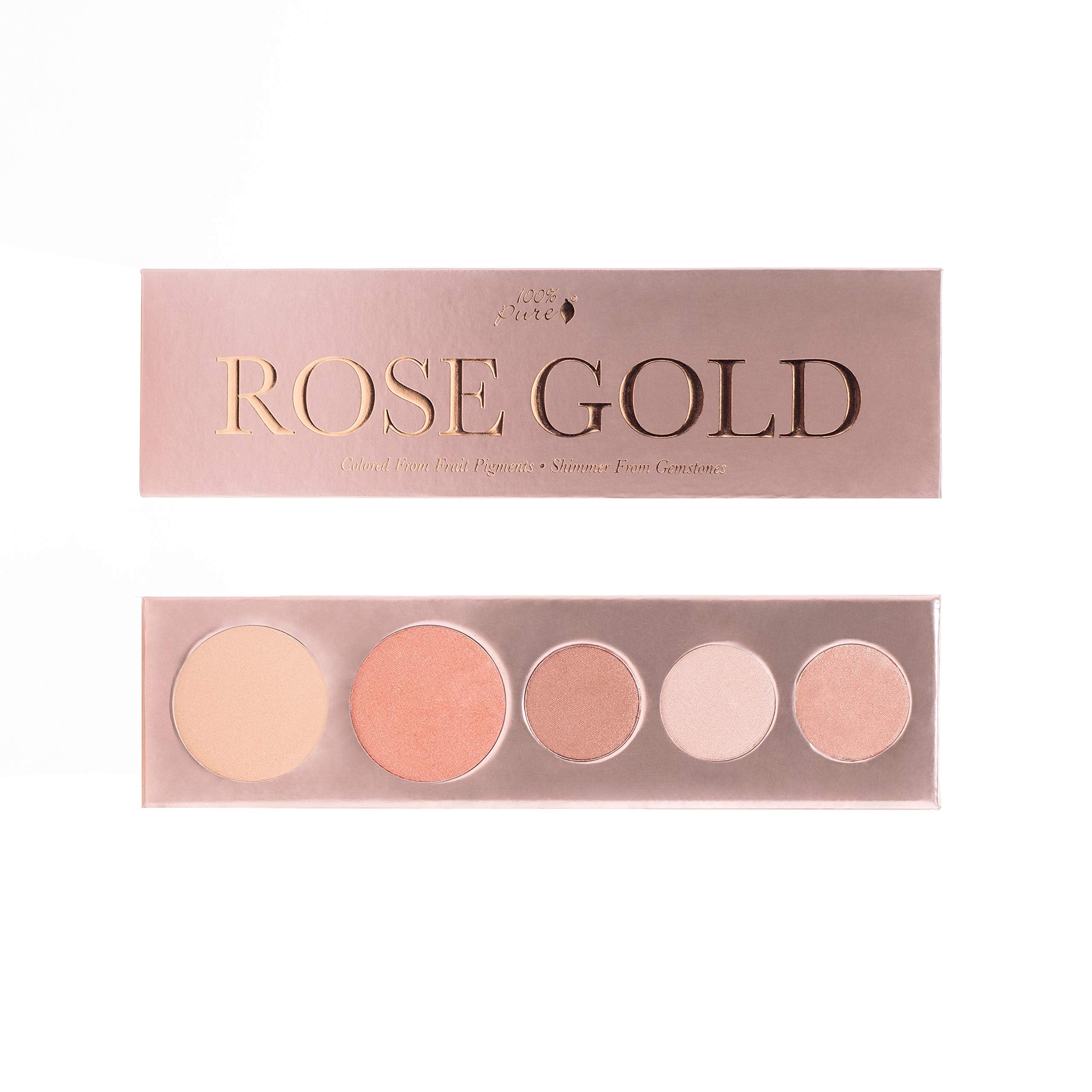 100% PURE Rose Gold Makeup Palette - Fruit Pigmented Eyeshadow, Blush & Highlighter (Vegan Metallic Shimmer)