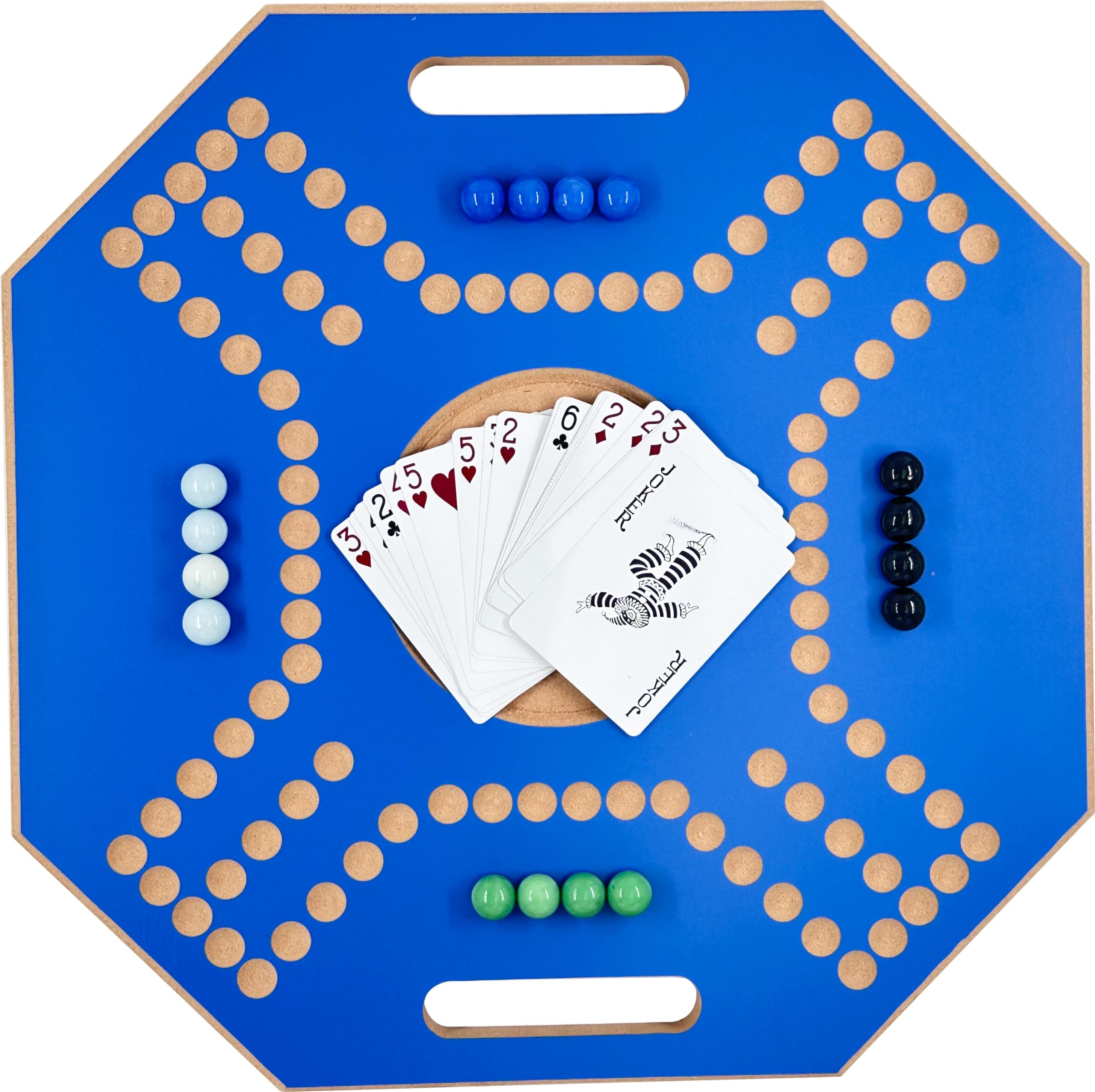 Funz Jackaroo Wooden Board Game for 4 Players with Glass Marbles and Cards, 39x39 cm, Blue