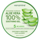 VENAMINE Korean Aloe Vera Soothing & Moisture Gel 100% – Organic Pure Gel for Face & Body 300ml