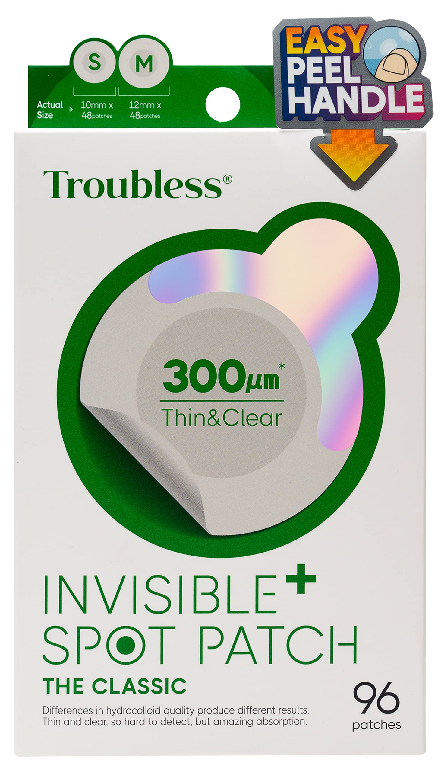 Troubless Invisible Pimple Patch Classic - 96 Ultra Thin Hydrocolloid Acne Patches for Daytime Use - Fast Healing & Oil Absorption