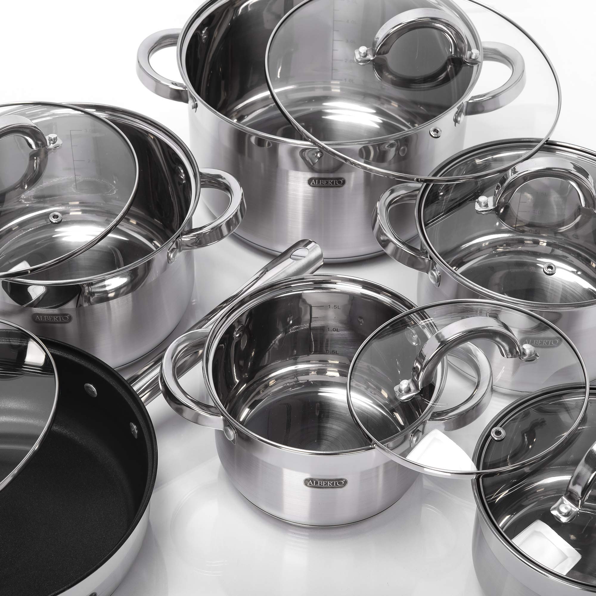 Alberto 12Pcs Stainless Steel Cookware Set - Durable Kitchen Pots & Pans