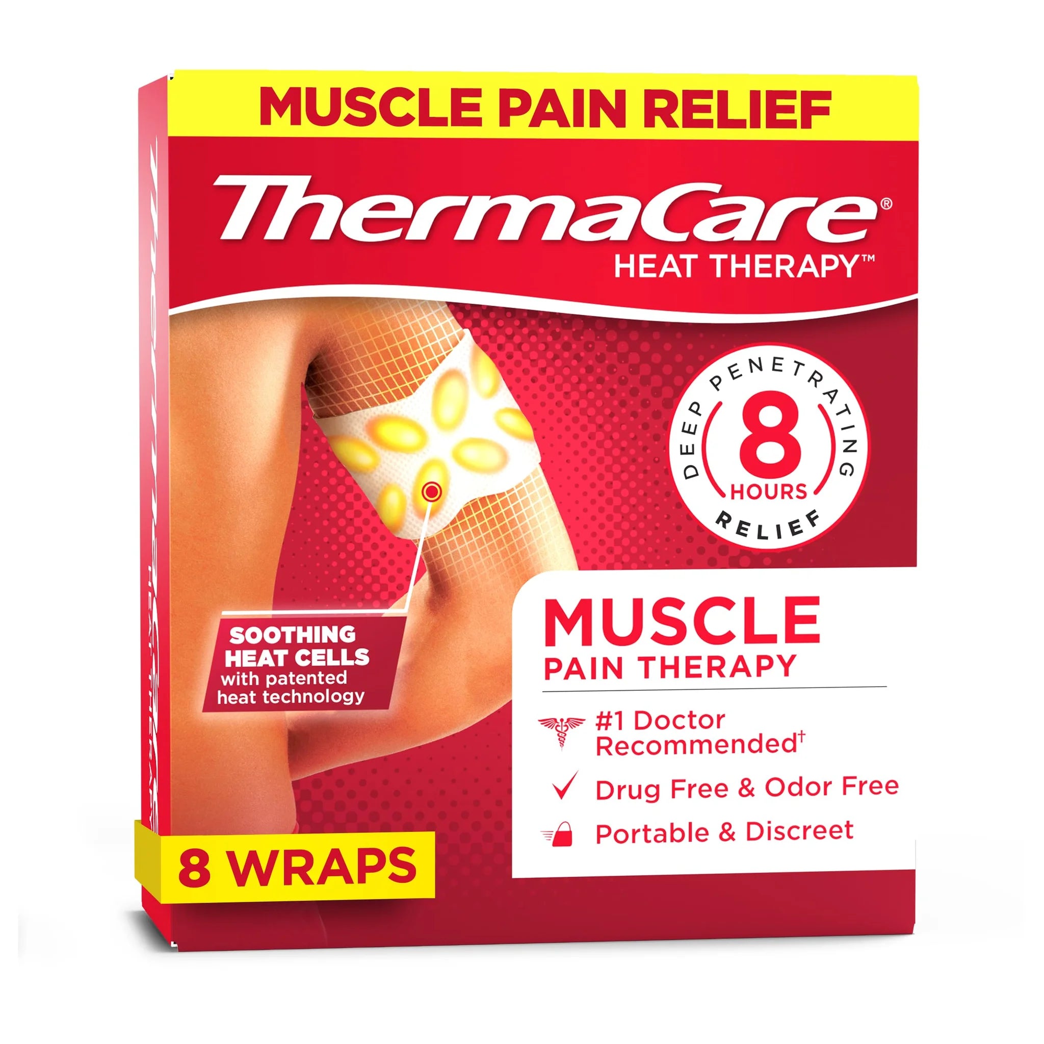 ThermaCare Portable Heating Pad - Multi-Purpose Muscle Therapy Heat Wraps, 8 Count for Targeted Pain Relief