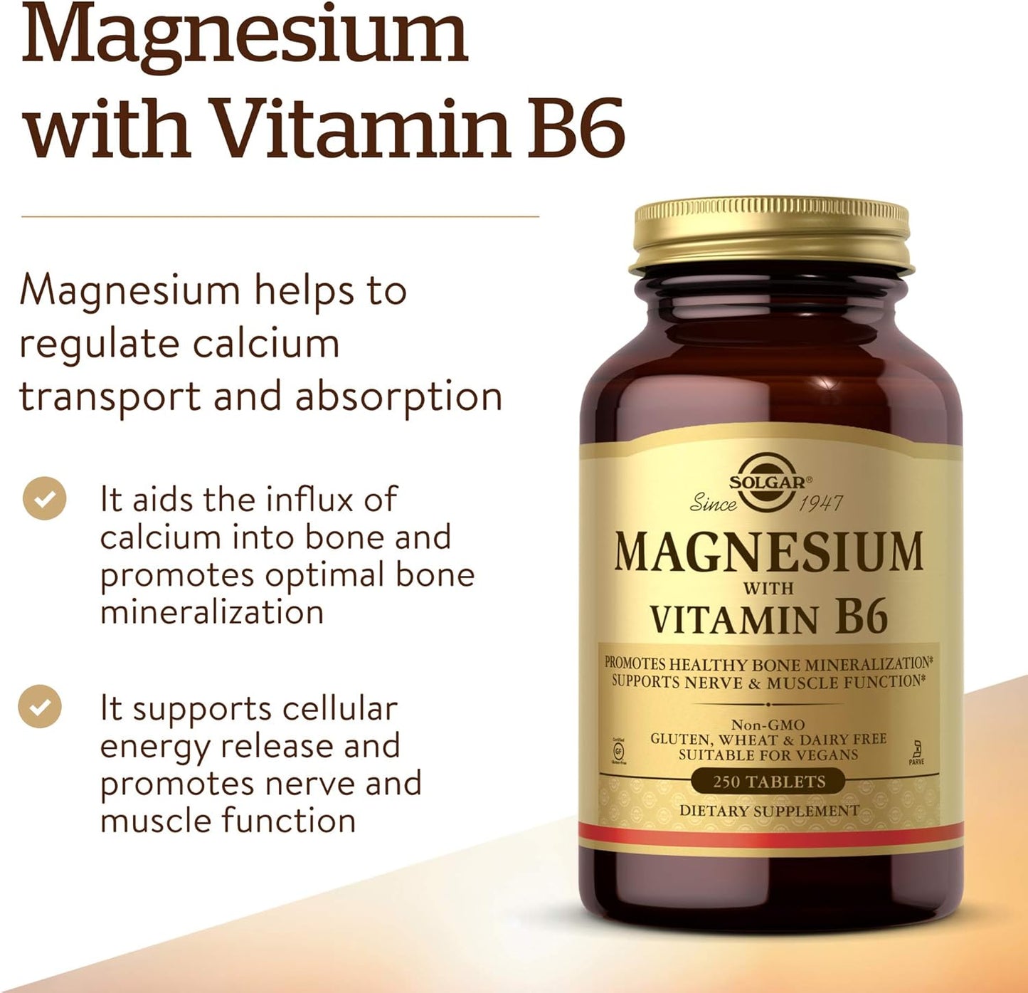 Solgar, Magnesium, With Vitamin B6, 250 Tablets