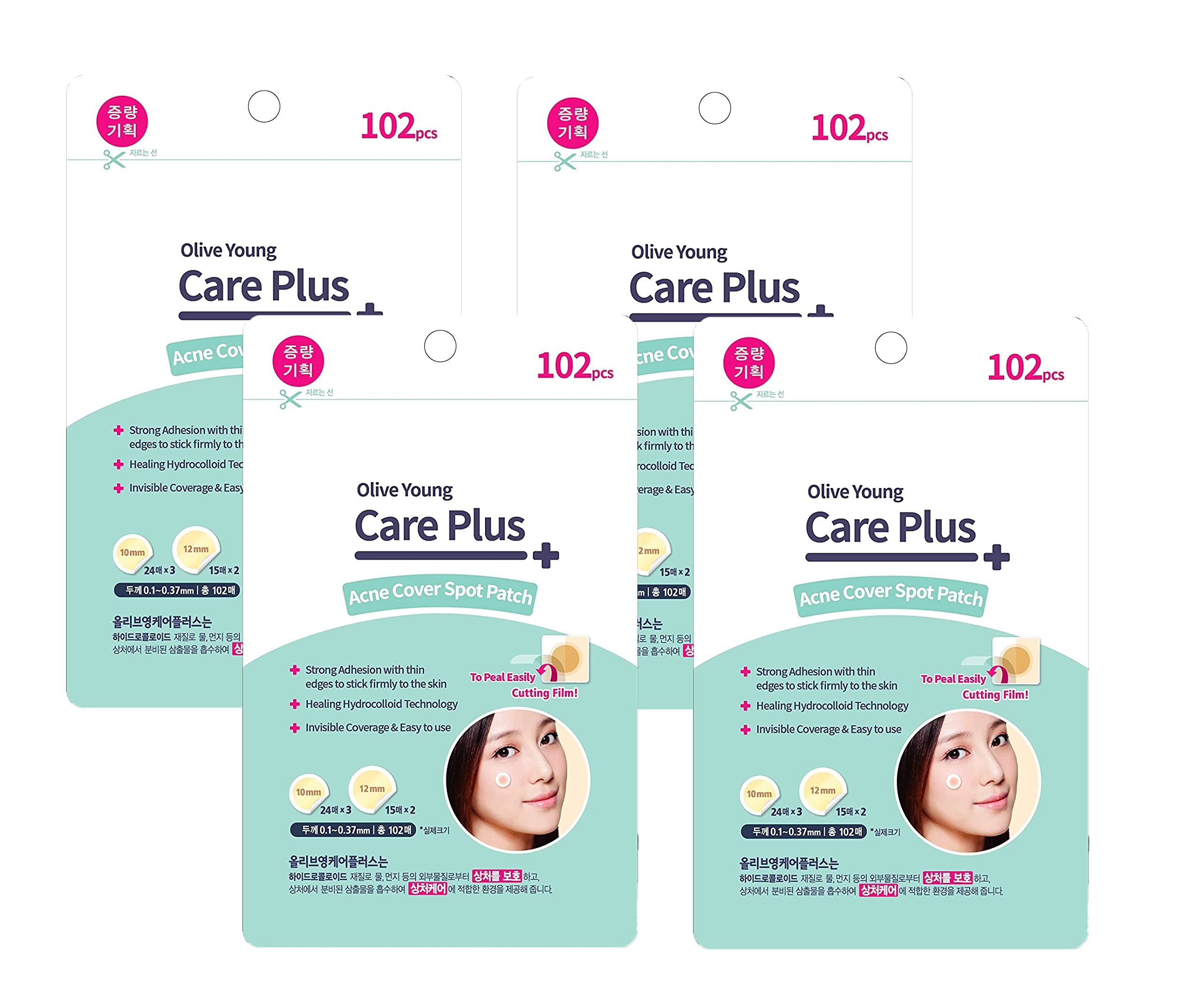 Olive Young Care Plus Spot Patch (102ea x 4packs) - Acne Absorbing Hydrocolloid Patch for Skin Trouble Care