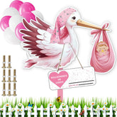 Outdoor Wooden Rattling Stork Set for Birth Announcement & Baby Showers