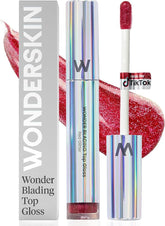 Wonderskin WONDER BLADING Top Gloss - Red Glitter Lip Gloss, Hydrating and High Shine Finish Lip Makeup (Red Glitter)